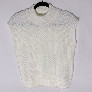 White Cream Sleeveless Mock Neck Knit Sweater L